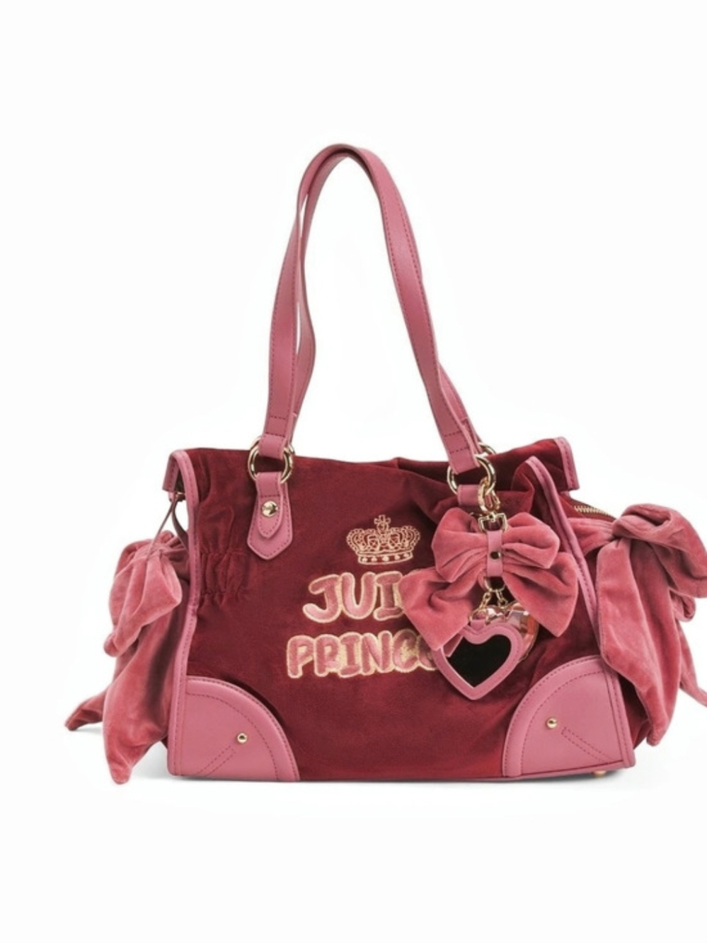 Juicy Couture Velour Princess Daydreamer Bow Tote Bag Pink & Red